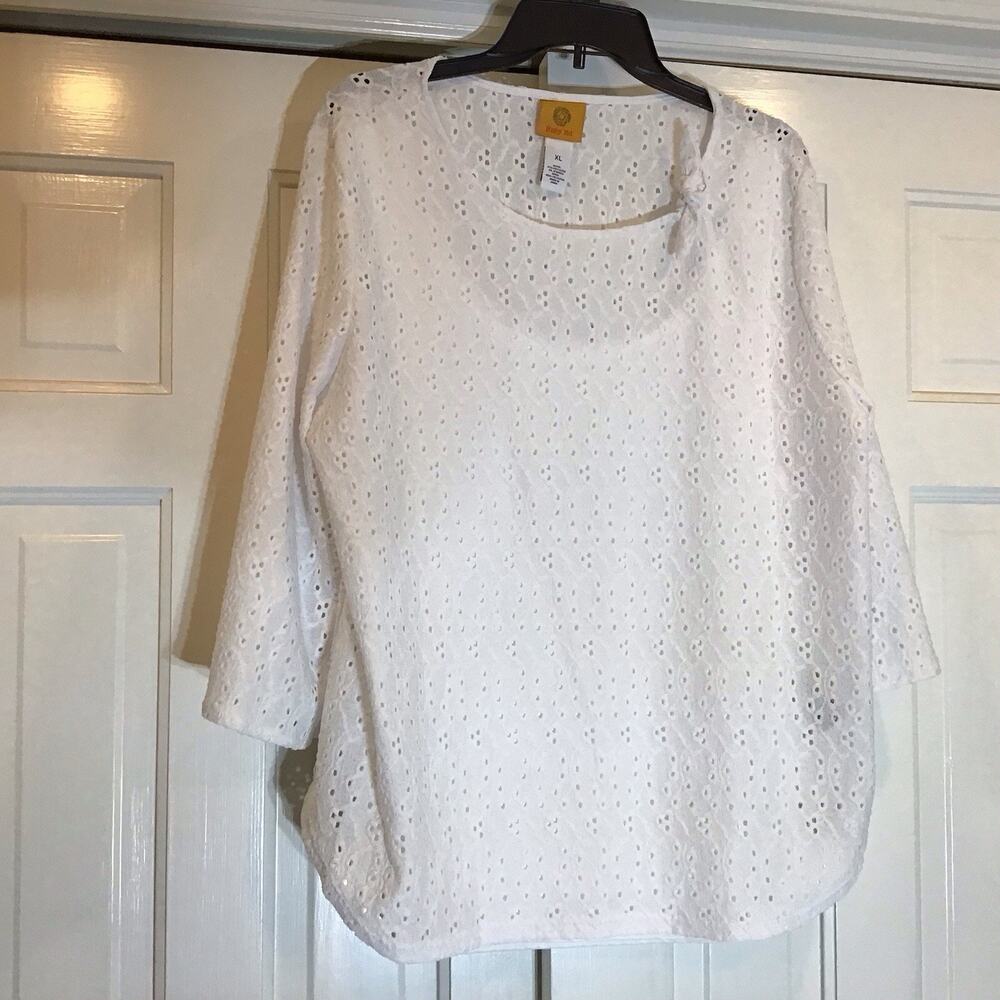 NWT Ruby Rd Women’s Eyelet White Boho Flowy Top Sz XL Coastal Lightweight Beach